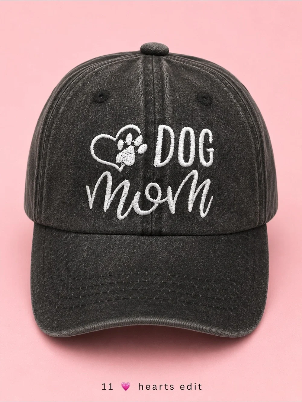 Dog Mom Embroidered Vintage Washed Charcoal Adjustable Baseball Cap NWOT